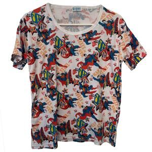 Superman All Over Print T Shirt Mens Medium White DC Comics Graphic Tee Short Sl